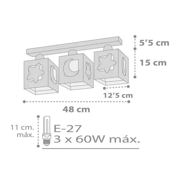 CANDEEIRO DE TECTO 3 LUZES LUNA CINZENTO