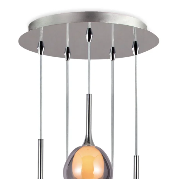 CANDEEIRO DE TECTO 5 LUZES VIDRO EXTERIOR FUMADO INTERIOR BRANCO Ø45 NOLINA