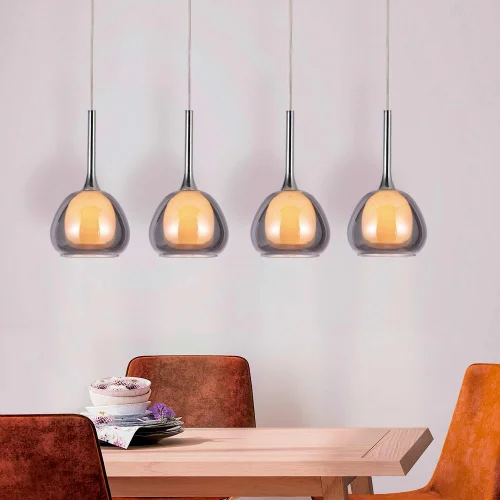 CANDEEIRO DE TECTO 4 LUZES VIDRO EXTERIOR FUMADO INTERIOR BRANCO NOLINA