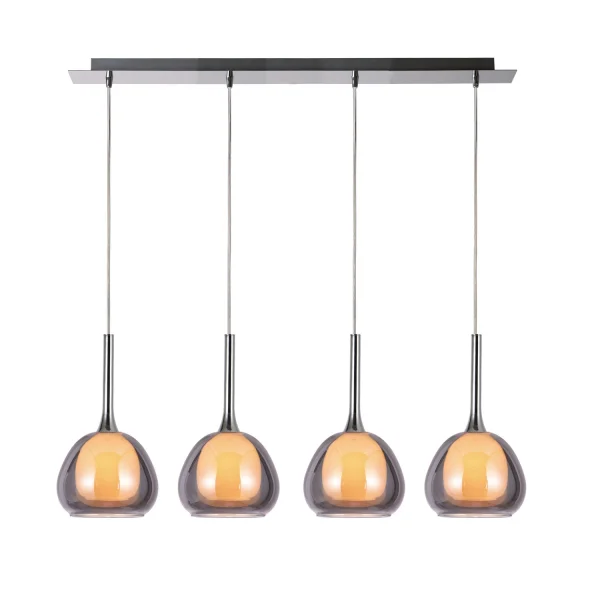 CANDEEIRO DE TECTO 4 LUZES VIDRO EXTERIOR FUMADO INTERIOR BRANCO NOLINA