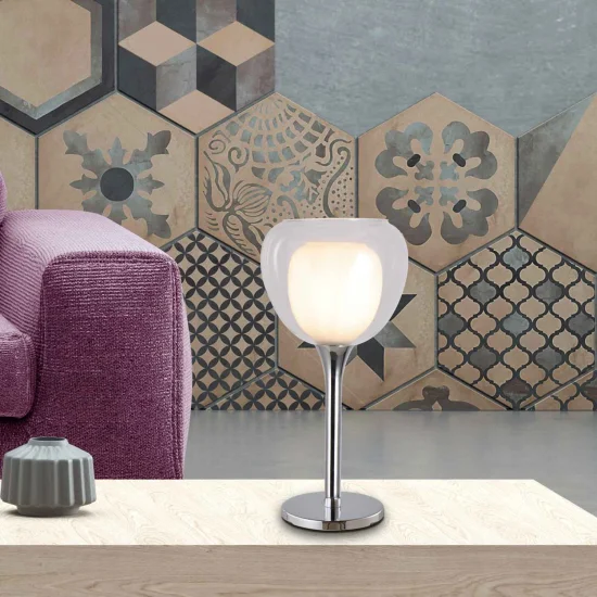 CANDEEIRO DE MESA 1 LUZ VIDRO EXTERIOR TRANSPARENTE VIDRIO INTERIOR BRANCO Ø16,5 NOLINA