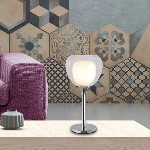 CANDEEIRO DE MESA 1 LUZ VIDRO EXTERIOR TRANSPARENTE VIDRIO INTERIOR BRANCO Ø16,5 NOLINA