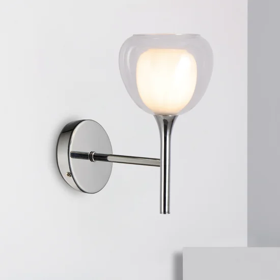 CANDEEIRO DE PAREDE 1 LUZ VIDRO EXTERIOR TRANSPARENTE VIDRO INTERIOR BRANCO NOLINA