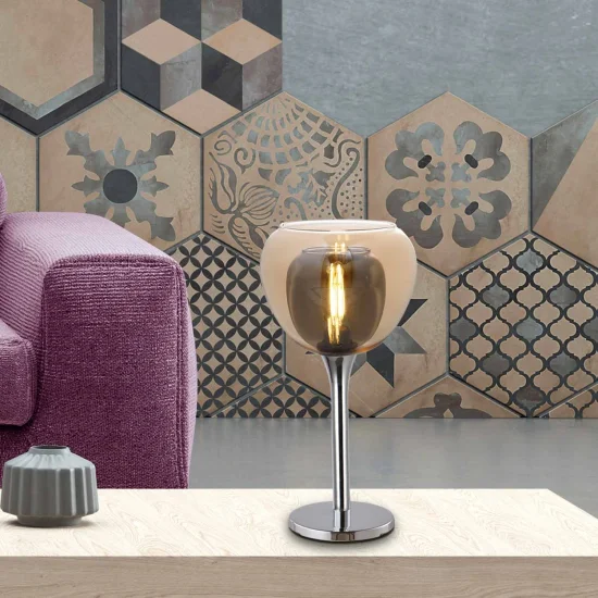 CANDEEIRO DE MESA 1 VIDRO EXTERIOR ÂMBAR INTERIOR FUMÉ NOLINA