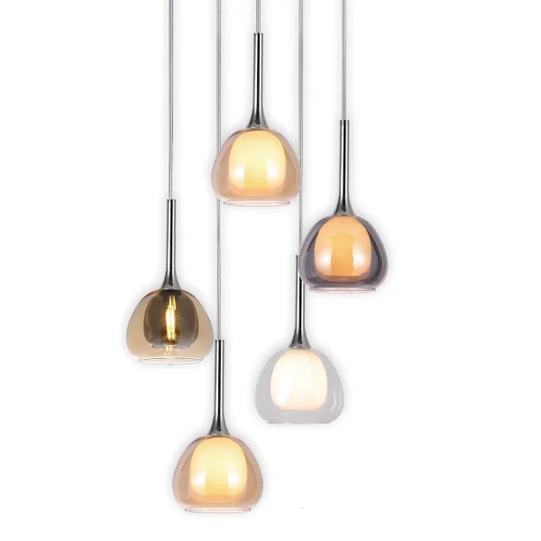 CANDEEIRO DE TECTO 5 LUZES ABAJURES COMBINADAS Ø45 NOLINA