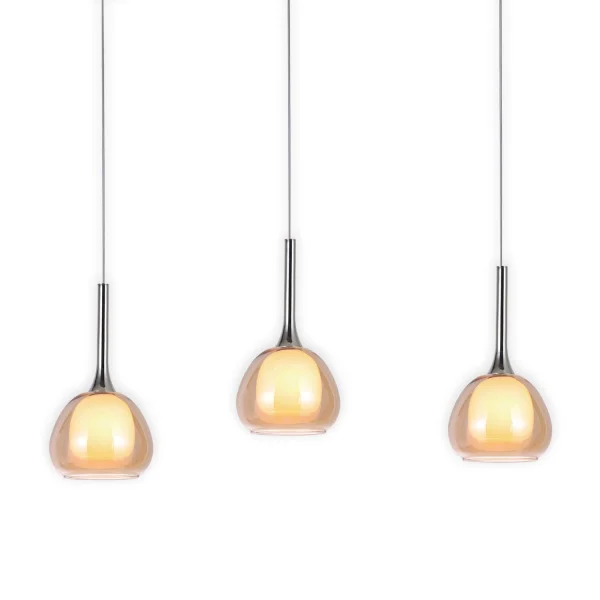 CANDEEIRO DE TECTO 3 LUZES VIDRO CRISTAL EXTERIOR ÂMBAR INTERIOR BRANCO NOLINA