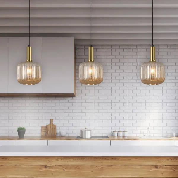 CANDEEIRO DE TECTO 1 LUZ COM ABAJUR ÂMBAR Ø20 E27 SHELBY