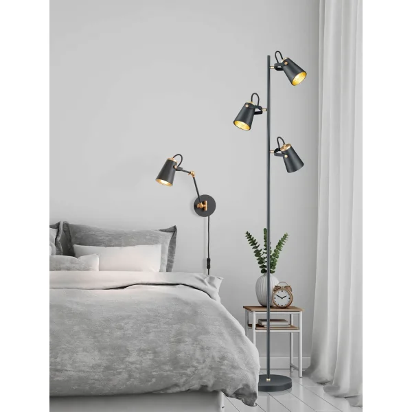 CANDEEIRO DE PÉ 3 LUZES DE METAL PRETO E14 QUILES