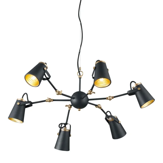 CANDEEIRO DE TECTO 6 LUZES DE METAL PRETO E14 QUILES 2
