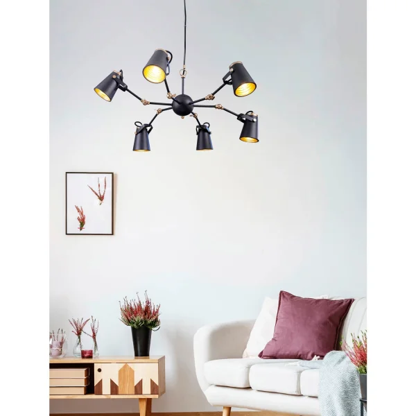 CANDEEIRO DE TECTO 6 LUZES DE METAL PRETO E14 QUILES