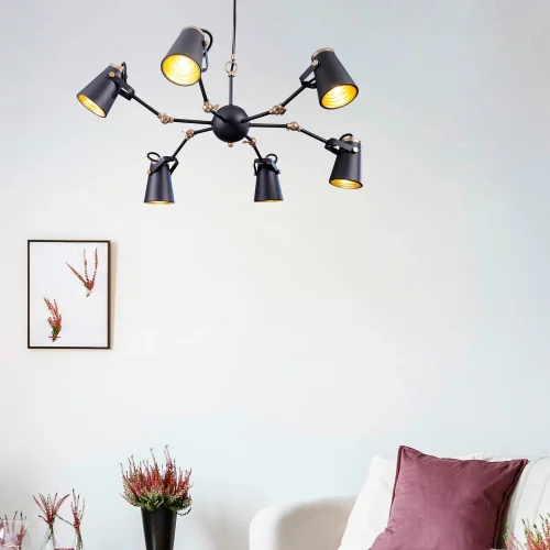 CANDEEIRO DE TECTO 6 LUZES DE METAL PRETO E14 QUILES