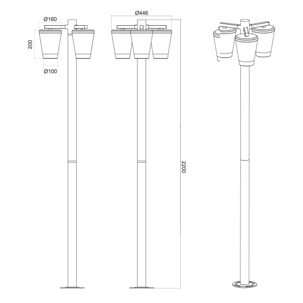 CANDEEIRO DE RUA 3 LUZES ANTRACITE E27 IP44 LOTUS