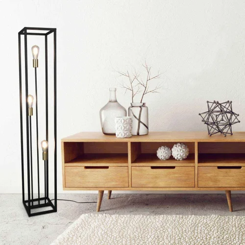 CANDEEIRO DE PÉ 3 LUZES DE METAL PRETO E27 GALDUR