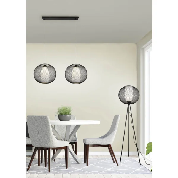 CANDEEIRO DE PISO COM GRELHA EM METAL PRETO IDRIS