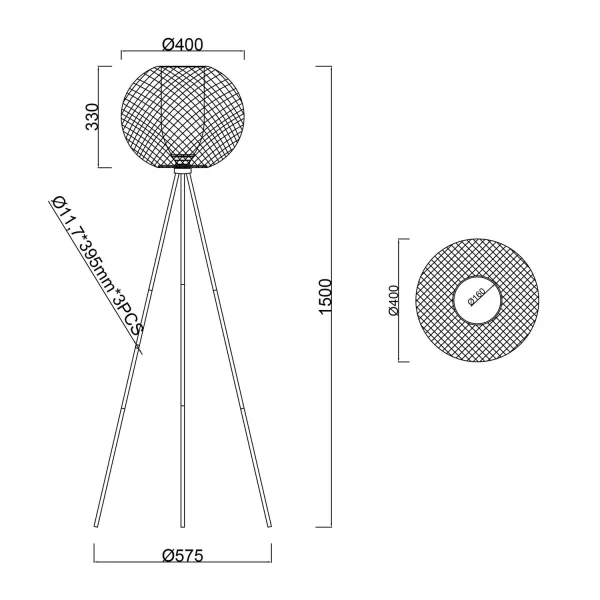 CANDEEIRO DE PISO COM GRELHA EM METAL PRETO IDRIS