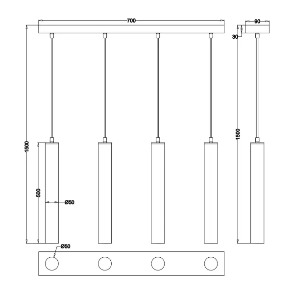 CANDEEIRO DE TECTO 4 LUZES NÍQUEL METAL MATE SULLIVAN
