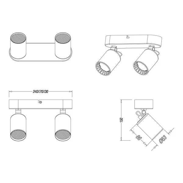 HOLOFOTES 2 LUZES DE METAL PRETO GU10 WERNER