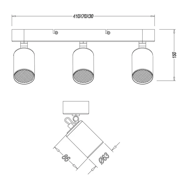 HOLOFOTES 3 LUZES DE METAL PRETO GU10 WERNER