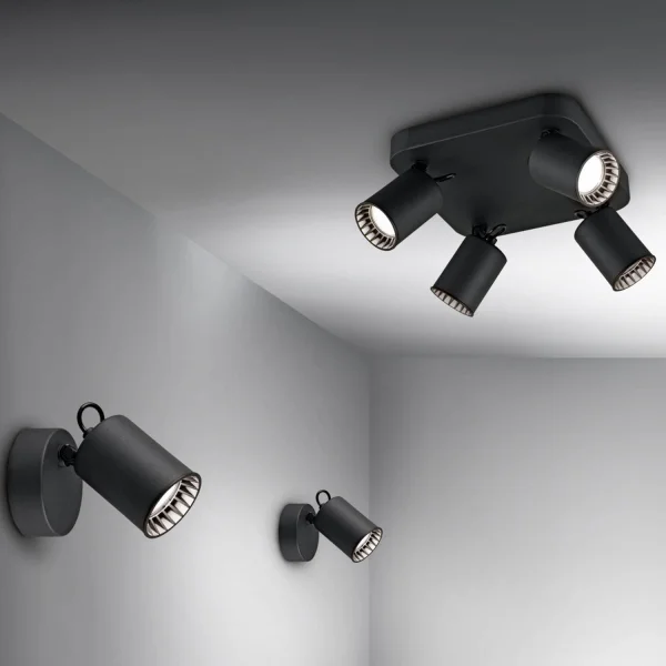 HOLOFOTES 4 LUZES DE METAL PRETO GU10 WERNER