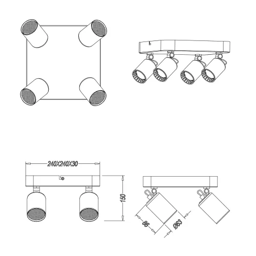 HOLOFOTES 4 LUZES DE METAL PRETO GU10 WERNER