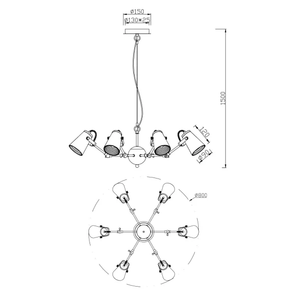 CANDEEIRO DE TECTO 6 LUZES DE METAL PRETO E14 QUILES