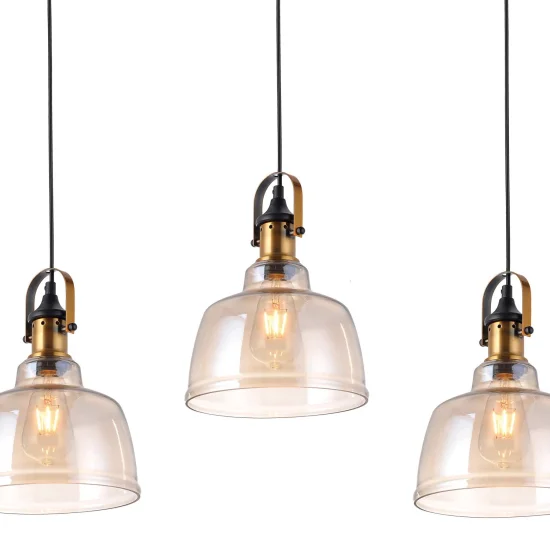 CANDEEIRO DE TECTO 3 LUZES FEBRUARY VIDRO CHAMPANHE BASE RECTANGULAR 2