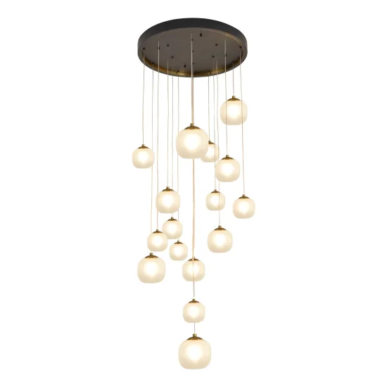 CCANDEEIRO DE TECTO 16 LUZES DE BRONZE DE FERRO ABAJUR BRANCO NICOLETTA