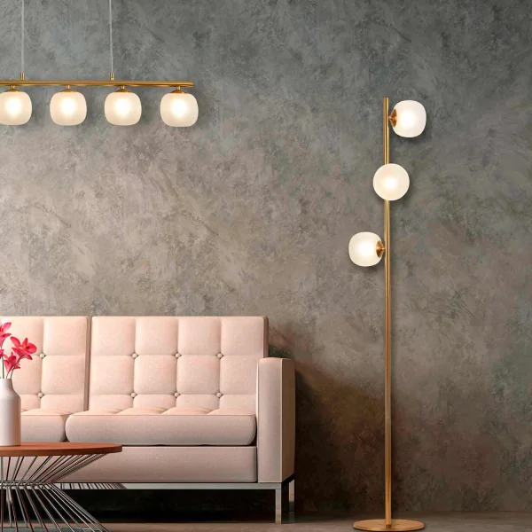 CANDEEIRO DE PÉ 3 LUZES FERRO DOURADO ABAJUR BRANCO NICOLETTA CANDEEIRO DE PÉ 3 LUZES FERRO DOURADO ABAJUR BRANCO NICOLETTA