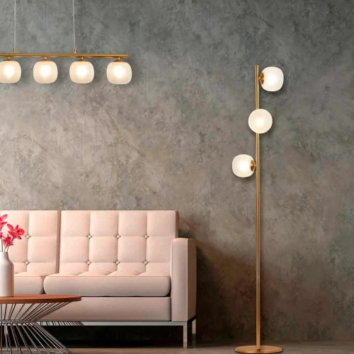 CANDEEIRO DE PÉ 3 LUZES FERRO DOURADO ABAJUR BRANCO NICOLETTA CANDEEIRO DE PÉ 3 LUZES FERRO DOURADO ABAJUR BRANCO NICOLETTA