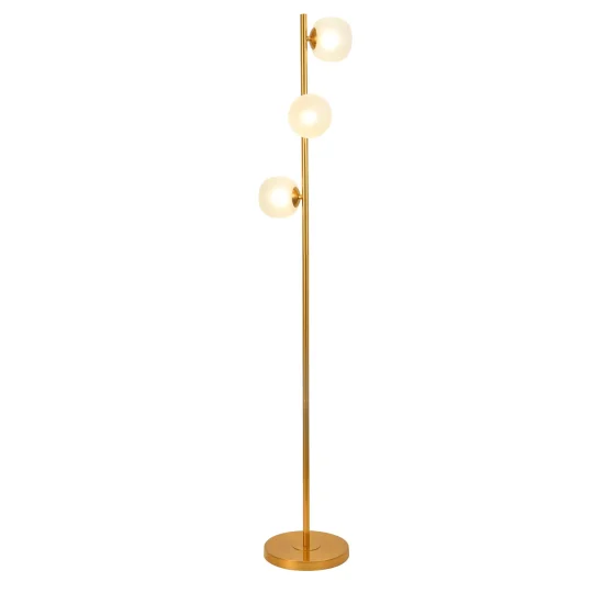 CANDEEIRO DE PÉ 3 LUZES FERRO DOURADO ABAJUR BRANCO NICOLETTA