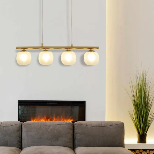 CANDEEIRO DE TECTO 4 LUZES FERRO DOURADO ABAJUR BRANCO NICOLETTA