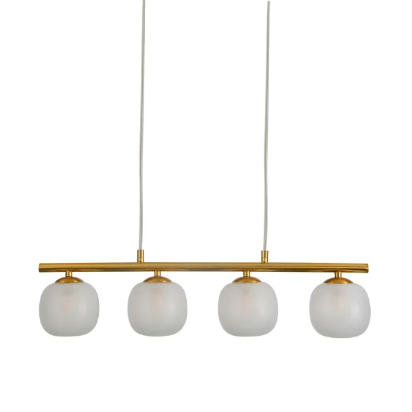 CANDEEIRO DE TECTO 4 LUZES FERRO DOURADO ABAJUR BRANCO NICOLETTA