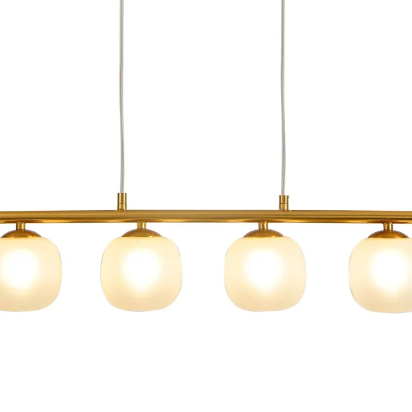 CANDEEIRO DE TECTO 4 LUZES FERRO DOURADO ABAJUR BRANCO NICOLETTA