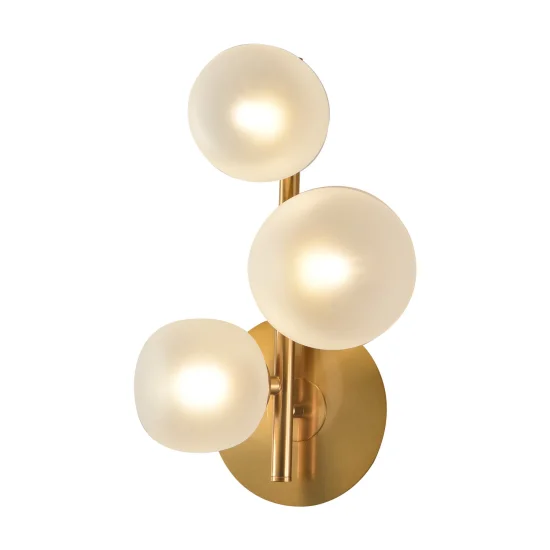 CANDEEIRO DE PAREDE 3 LUZES FERRO DOURADO ABAJUR BRANCO NICOLETTA
