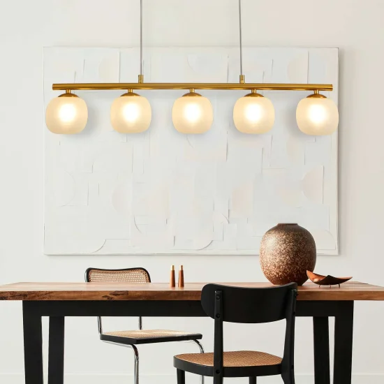 CANDEEIRO DE TECTO 5 LUZES FERRO DOURADO ABAJUR BRANCO NICOLETTA