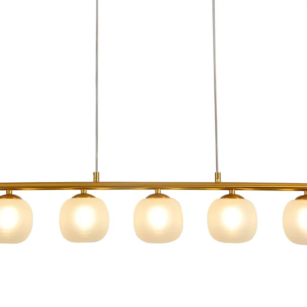 CANDEEIRO DE TECTO 5 LUZES FERRO DOURADO ABAJUR BRANCO NICOLETTA