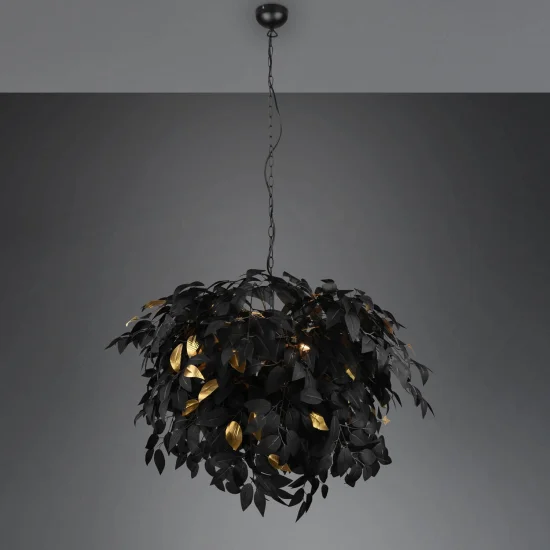 CANDEEIRO DE TECTO 4 LUZES Ø 70CM FOLHAS PRETAS 2