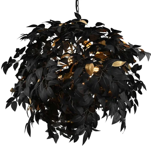 CANDEEIRO DE TECTO 4 LUZES Ø 70CM FOLHAS PRETAS