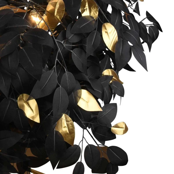 CANDEEIRO DE TECTO 4 LUZES Ø 70CM FOLHAS PRETAS