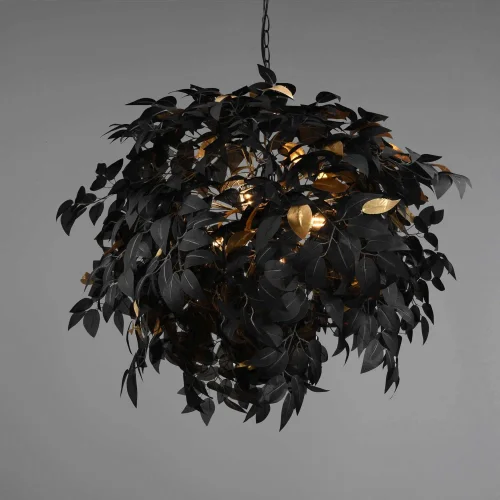 CANDEEIRO DE TECTO 4 LUZES Ø 70CM FOLHAS PRETAS