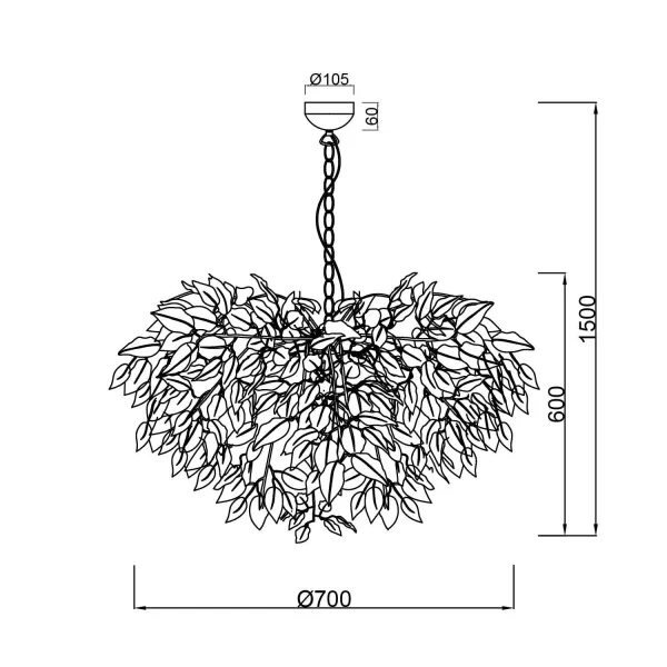 CANDEEIRO DE TECTO 4 LUZES Ø 70CM FOLHAS PRETAS