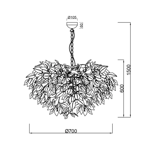 CANDEEIRO DE TECTO 4 LUZES Ø 70CM FOLHAS PRETAS