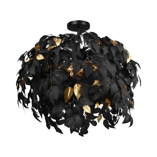 CANDEEIRO DE TECTO 3 LUZES Ø 70CM FOLHAS PRETAS