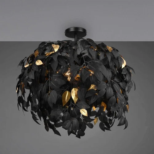 CANDEEIRO DE TECTO 3 LUZES Ø 70CM FOLHAS PRETAS