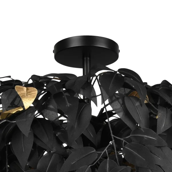 CANDEEIRO DE TECTO 3 LUZES Ø 70CM FOLHAS PRETAS