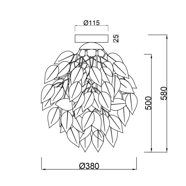 CANDEEIRO DE TECTO 1 LUZ Ø 38CM FOLHAS PRETAS