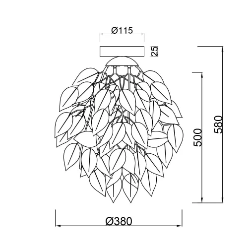 CANDEEIRO DE TECTO 1 LUZ Ø 38CM FOLHAS PRETAS