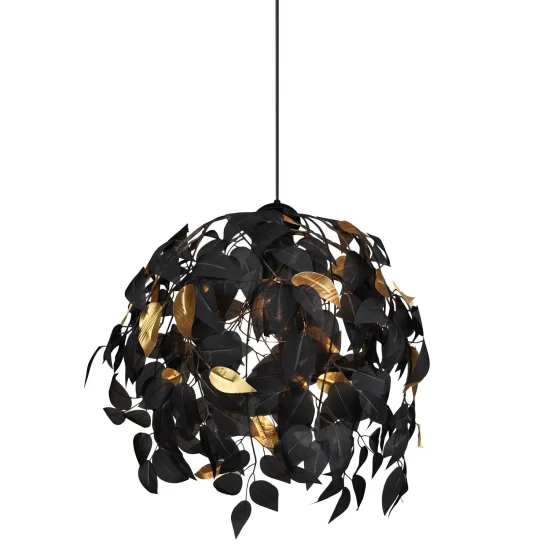 CANDEEIRO DE TECTO 1 LUZ Ø 38CM FOLHAS PRETAS