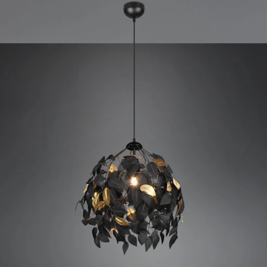 CANDEEIRO DE TECTO 1 LUZ Ø 38CM FOLHAS PRETAS 2