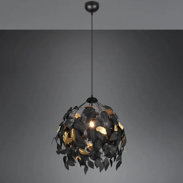 CANDEEIRO DE TECTO 1 LUZ Ø 38CM FOLHAS PRETAS